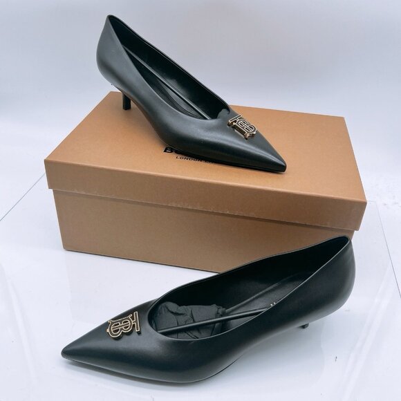 BURBERRY Women's EZRA 40 TB Pumps Low Heel Black Leather EU 39 US 9 - Picture 4 of 16